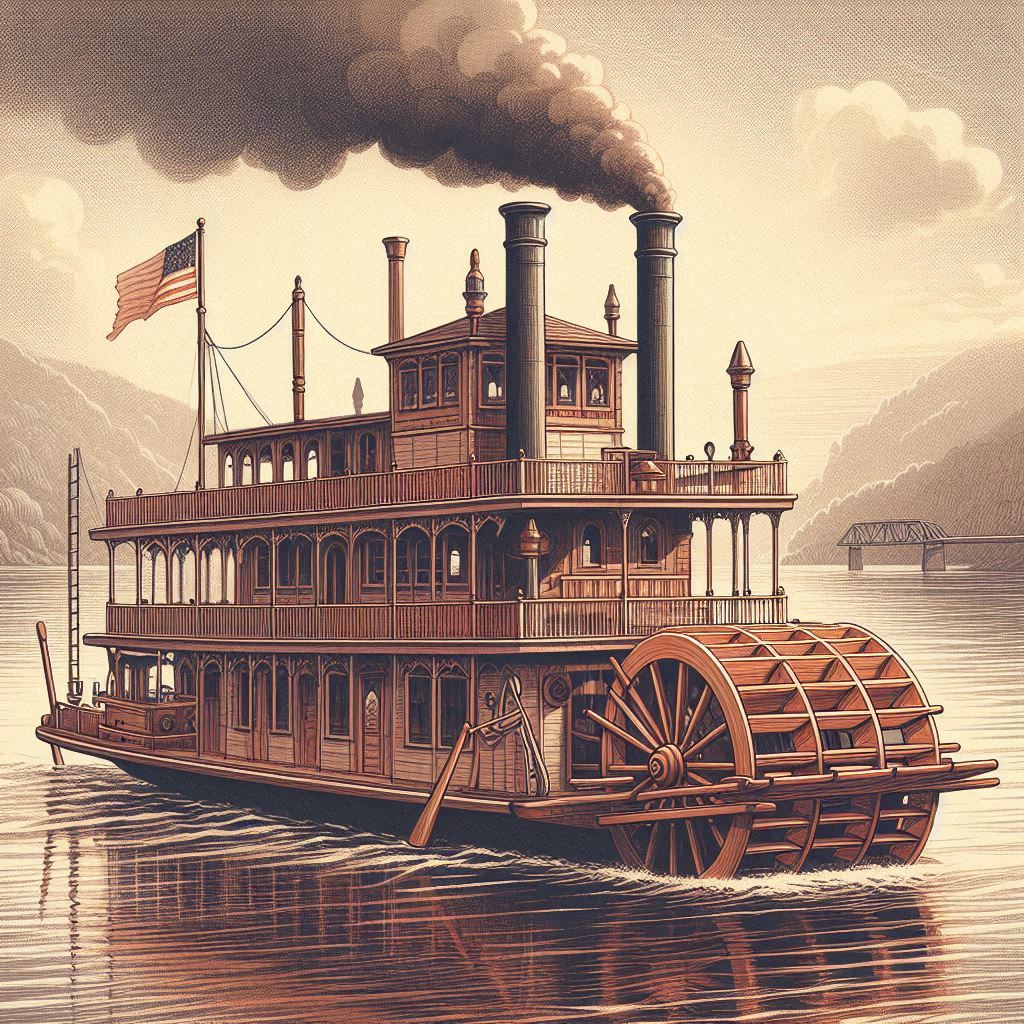 Peddle wheel Steam Boat- Steamships in the 1800s