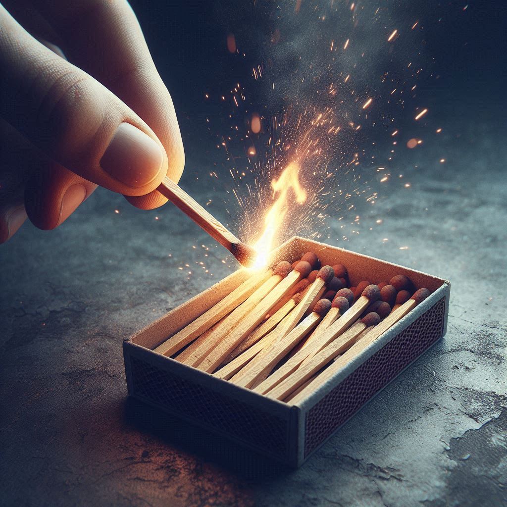 matchstick ignited due to friction with striking surface