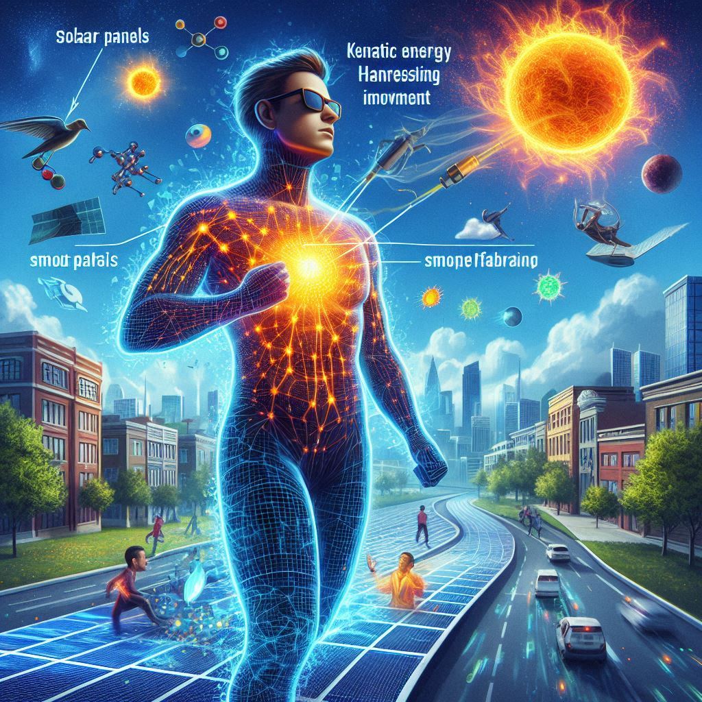 alternative power sources for E-Textile like solar panels, kinetic energy harvesting from movement, and even body hea