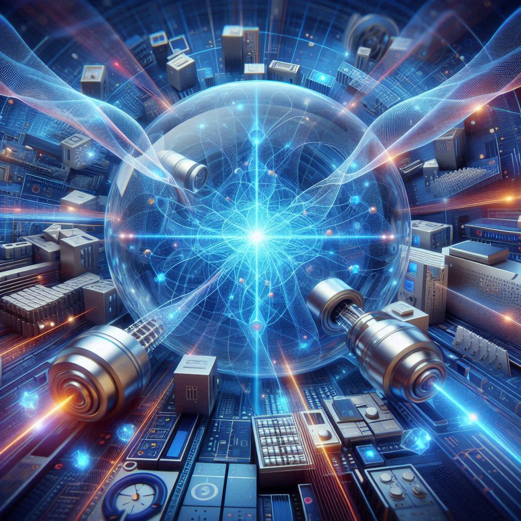Photonic Qubits- A visual of photons being used in quantum computing, such as a photon source and detectors.