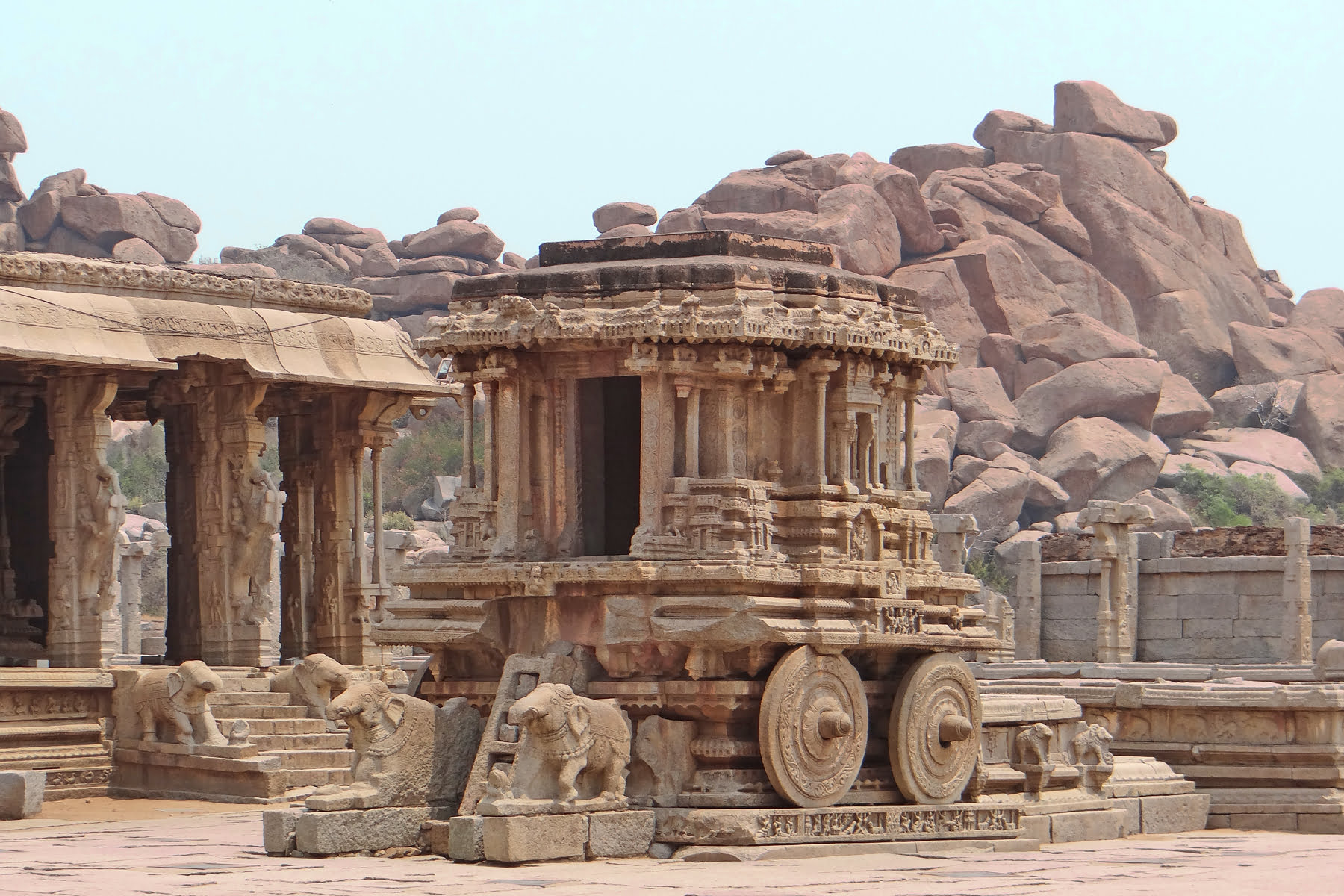 Stone Chariot Lord Vishnu Hindu temple Vitthala Hampi Karnataka
