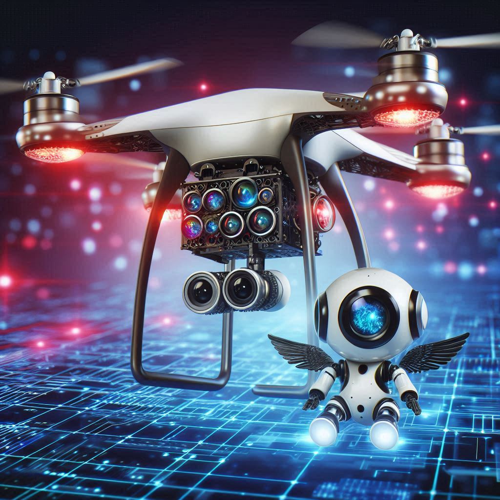 flying drone equipped with electronic compound eyes