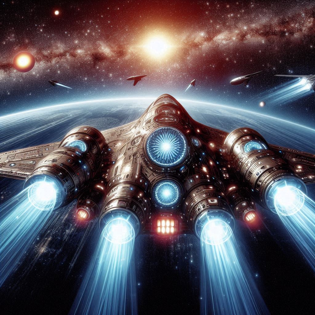 futuristic spacecraft powered by plasma jet engines- Human Missions to Mars and Beyond