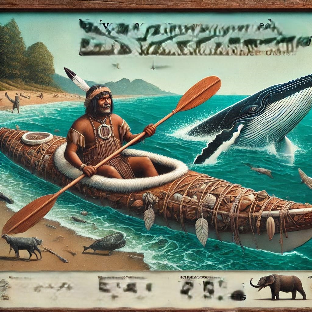 native american invented kayaks thousands of years ago using driftwood, whale bones, and animal hides.